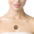 18k Yellow Gold Ruby & Sapphire & Emerald White Diamonds Pendant