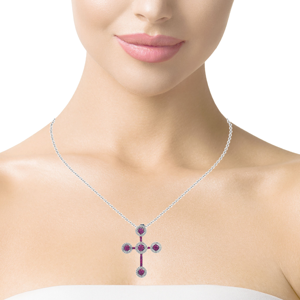 18k White Gold Ruby & White Diamonds Cross Pendant