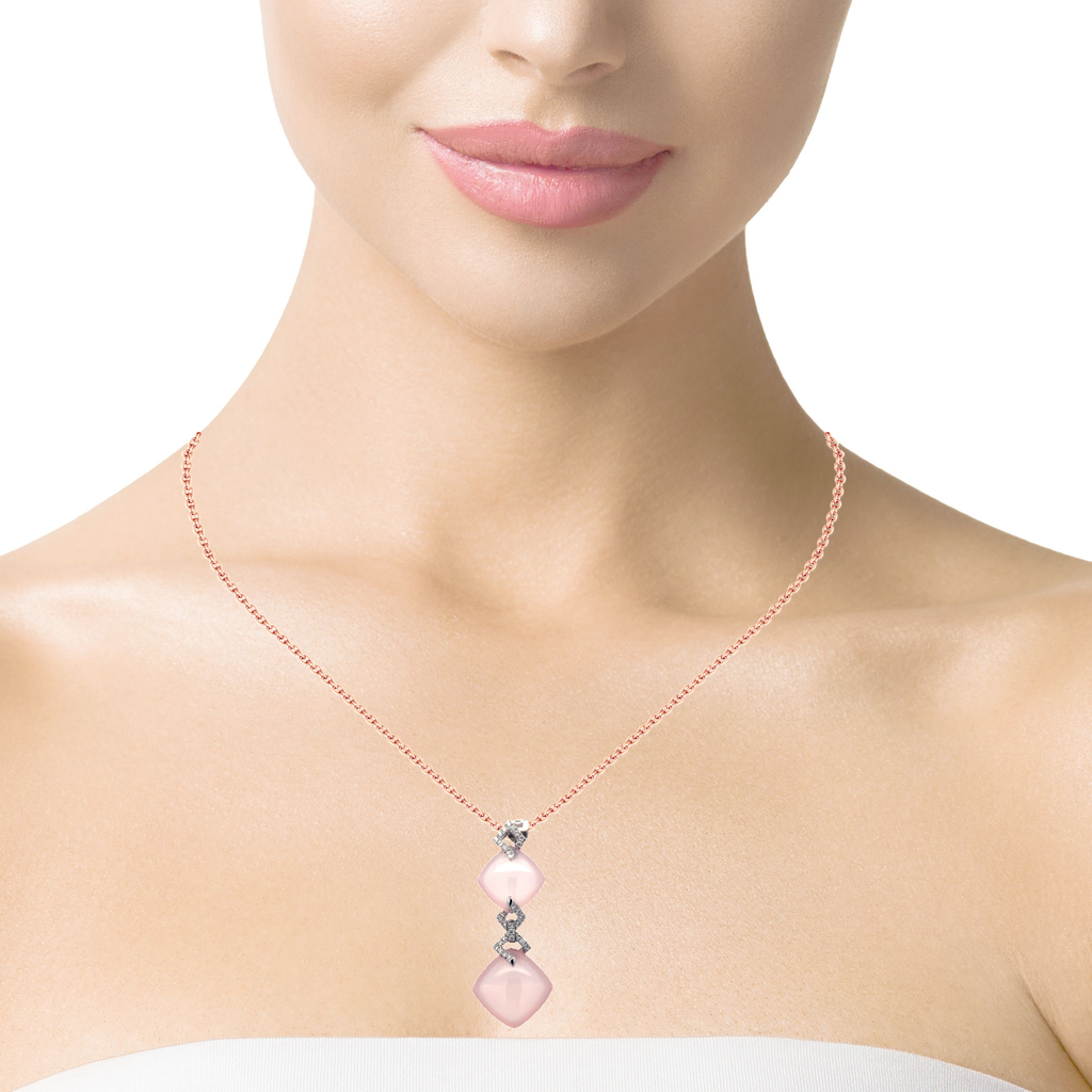 18k White Gold Rose Quartz & White Diamonds Pendant
