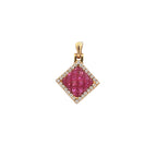 18k Yellow Gold Pendant & Chain, Unheated Natural Ruby & White Diamonds