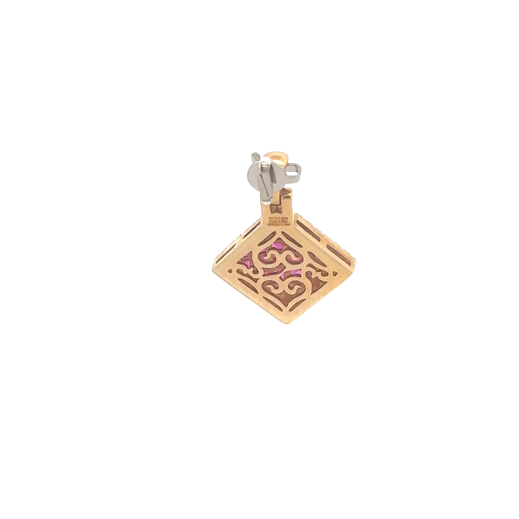 18k Yellow Gold Pendant & Chain, Unheated Natural Ruby & White Diamonds