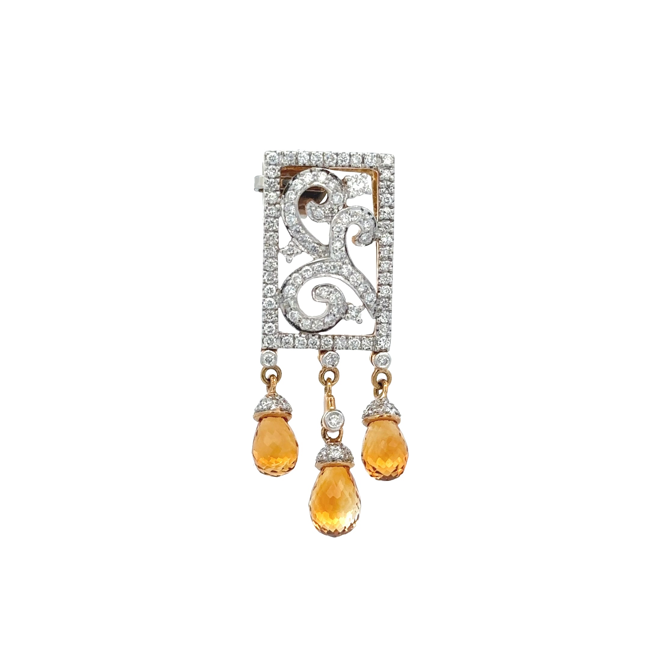 18k Yellow Gold Citrine & White Diamonds Pendant