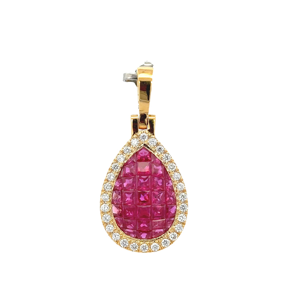 18k Yellow Gold Ruby & White Diamonds Pendant