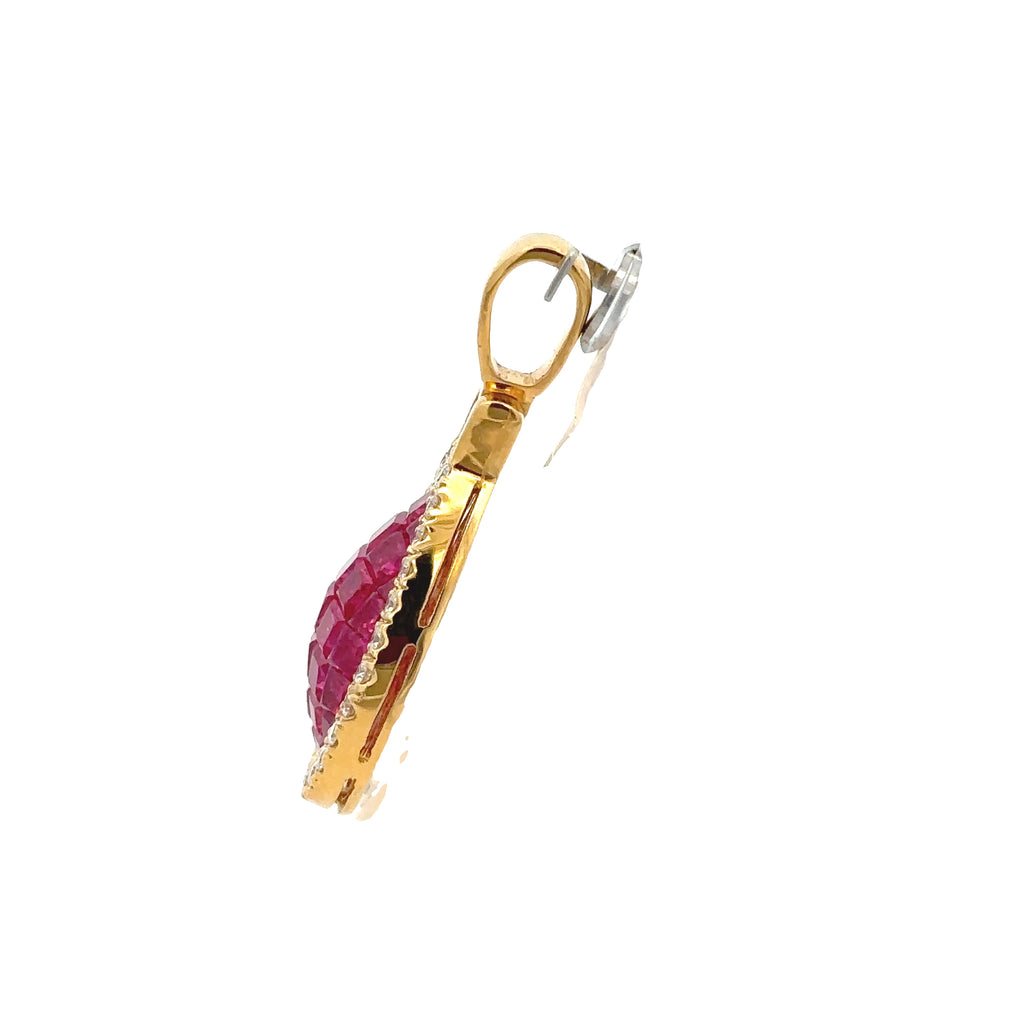 18k Yellow Gold Ruby & White Diamonds Pendant