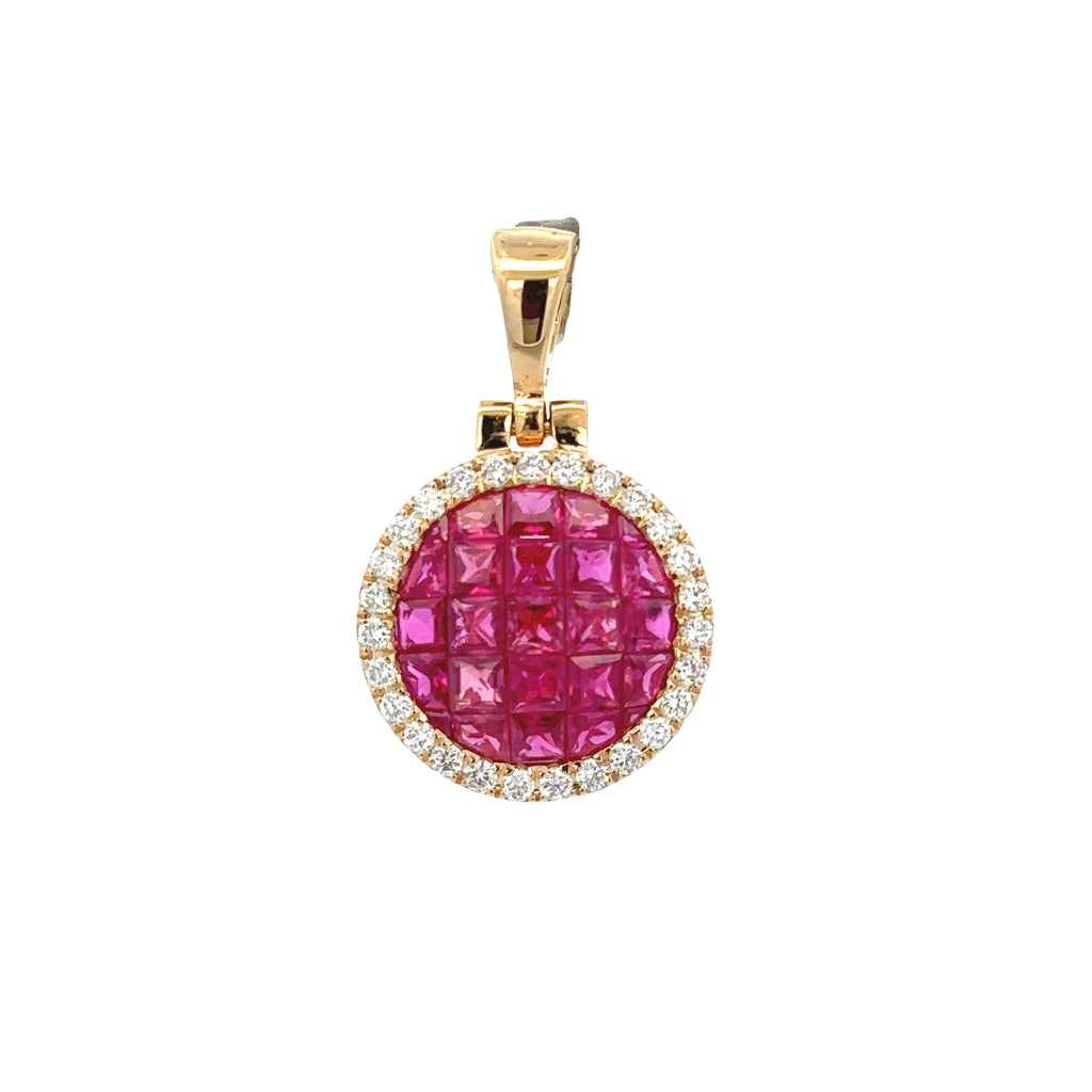 18k Yellow Gold Ruby & White Diamonds Pendant