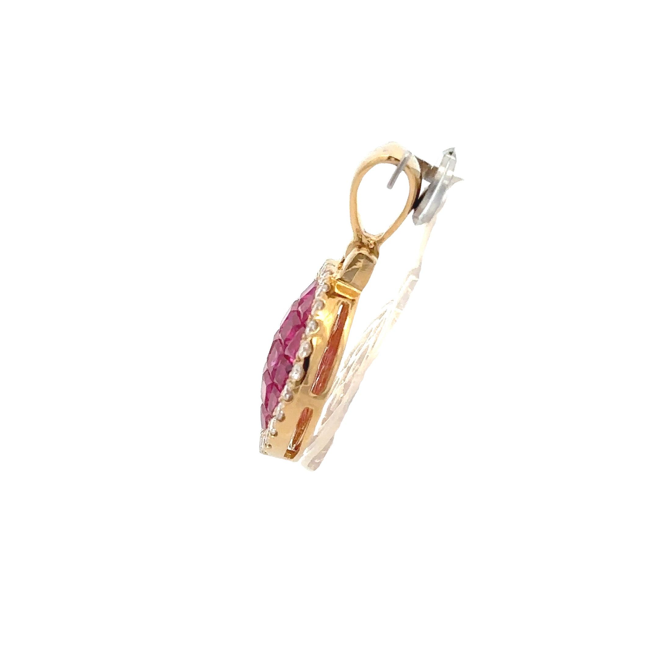 18k Yellow Gold Ruby & White Diamonds Pendant
