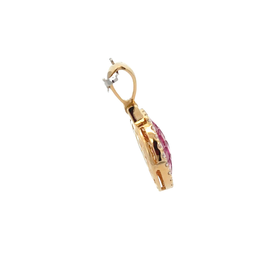 18k Yellow Gold Ruby & White Diamonds Pendant