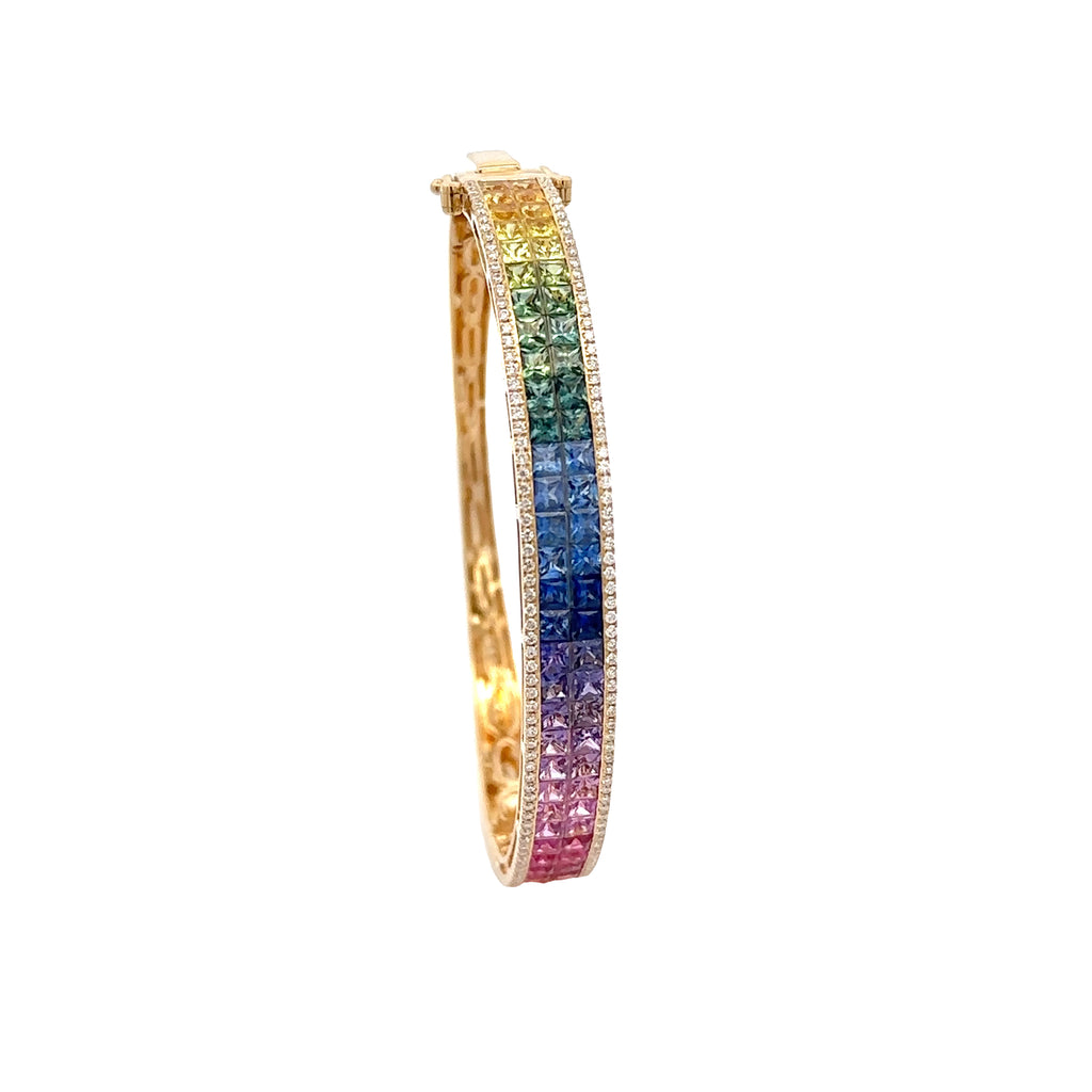 18k Yellow Gold Mix Sapphire & White Diamonds Bangles