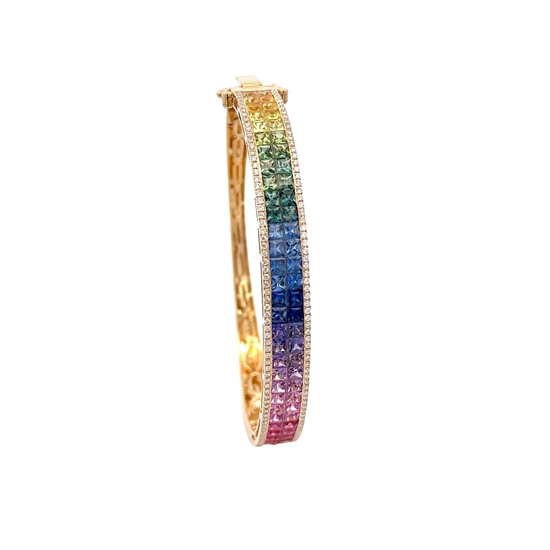 18k Yellow Gold Mix Sapphire & White Diamonds Bangles
