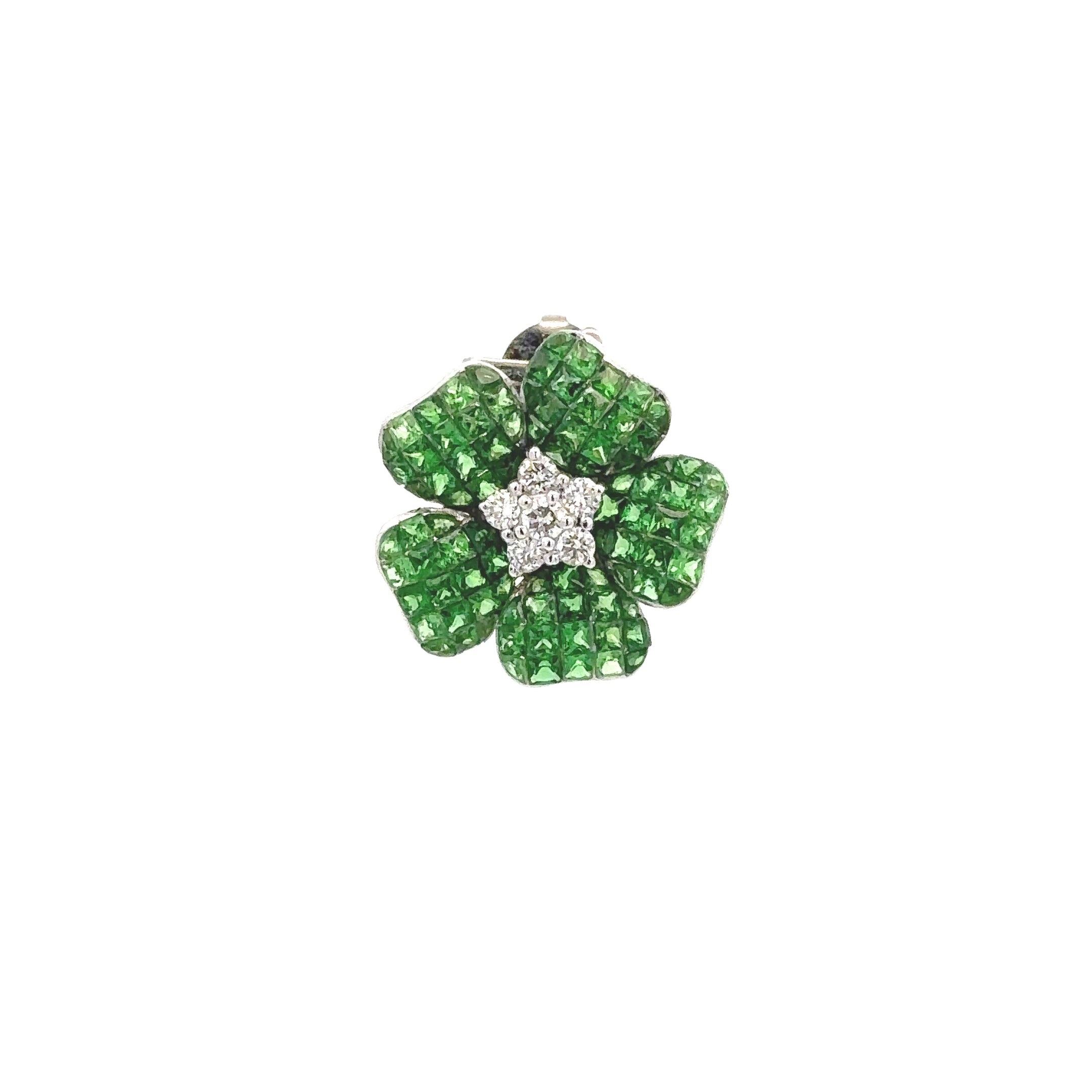 18k White Gold Tsavorites & White Diamonds Pendant