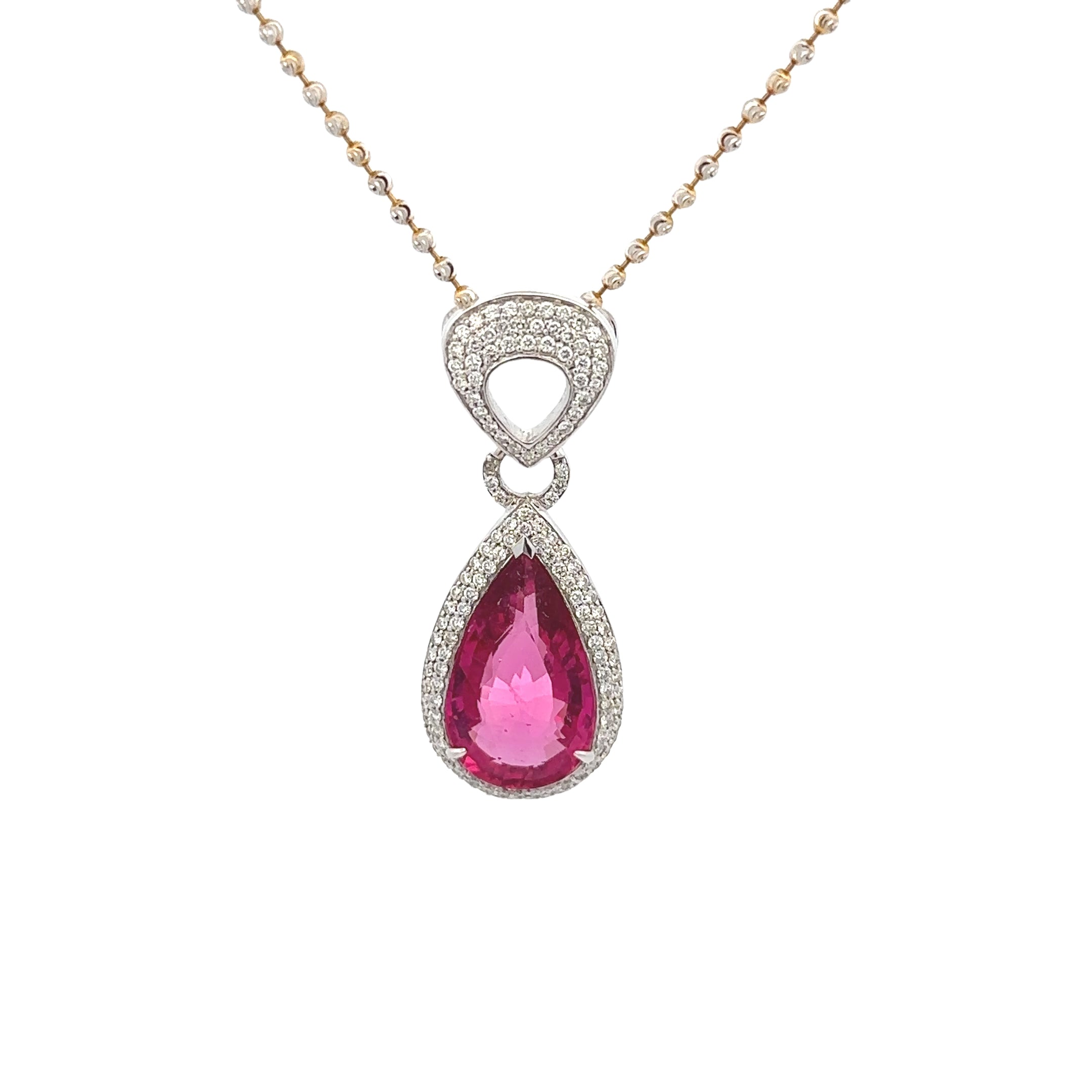 18k White Gold Pink Rubelite & White Diamonds Pendants