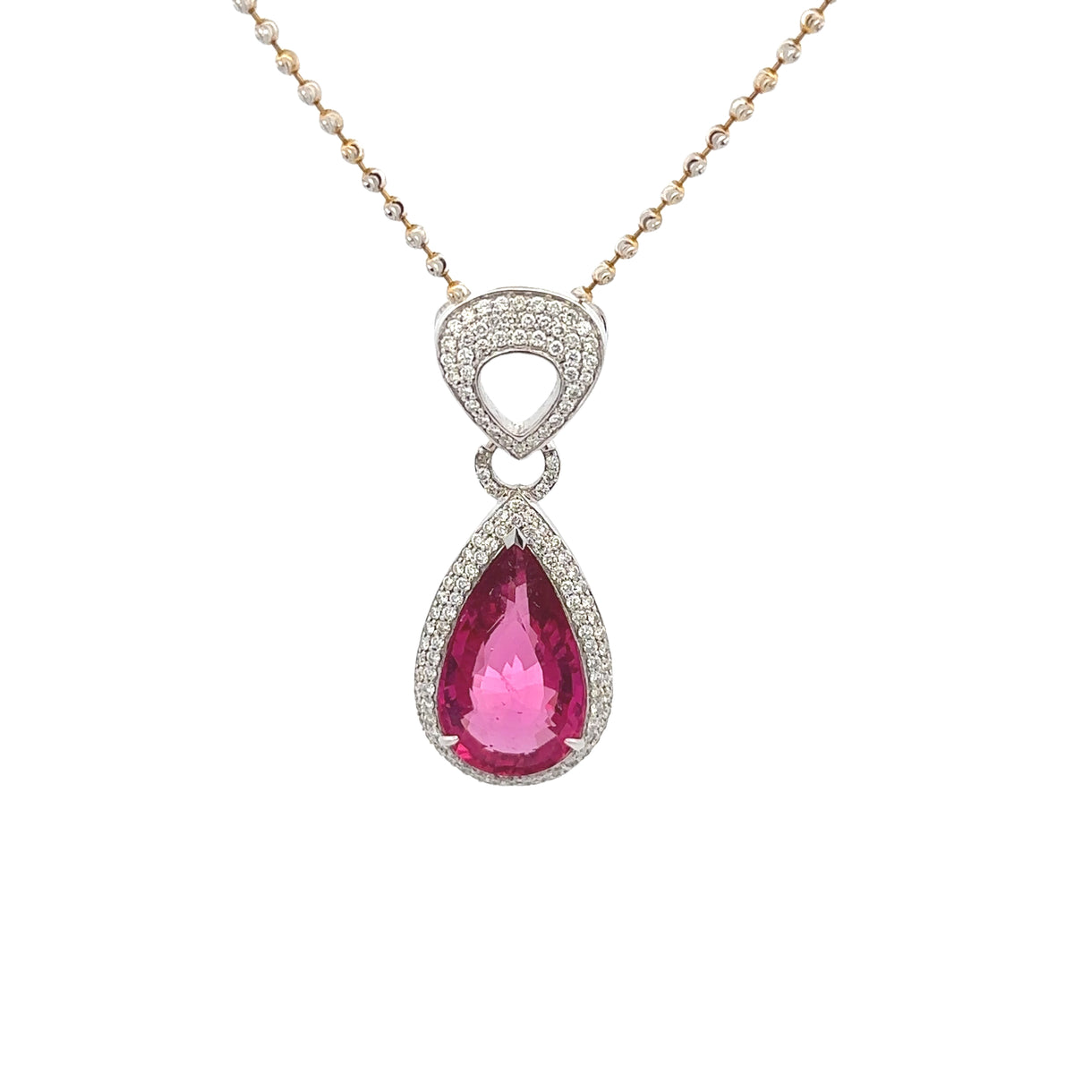 18k White Gold Pink Rubelite & White Diamonds Pendants