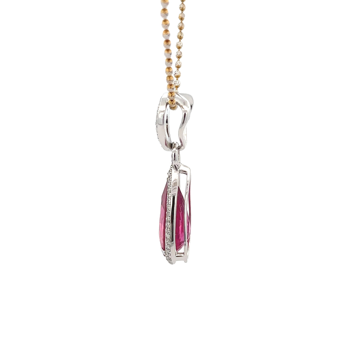 18k White Gold Pink Rubelite & White Diamonds Pendants