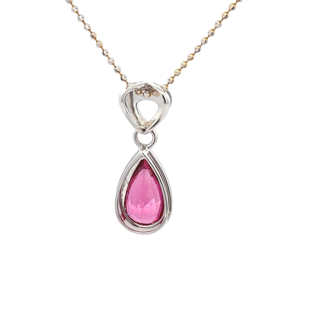 18k White Gold Pink Rubelite & White Diamonds Pendants