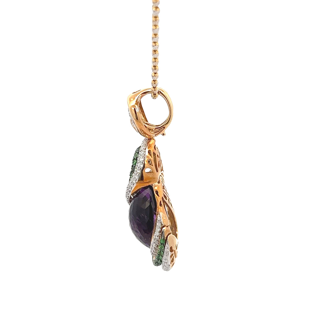 18k Yellow Gold Amethyst & Tsavorite White Diamonds Pendant