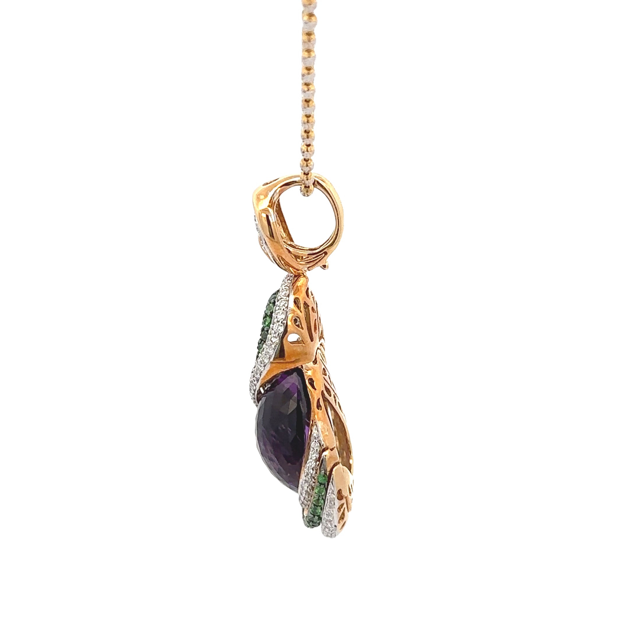 18k Yellow Gold Amethyst & Tsavorite White Diamonds Pendant