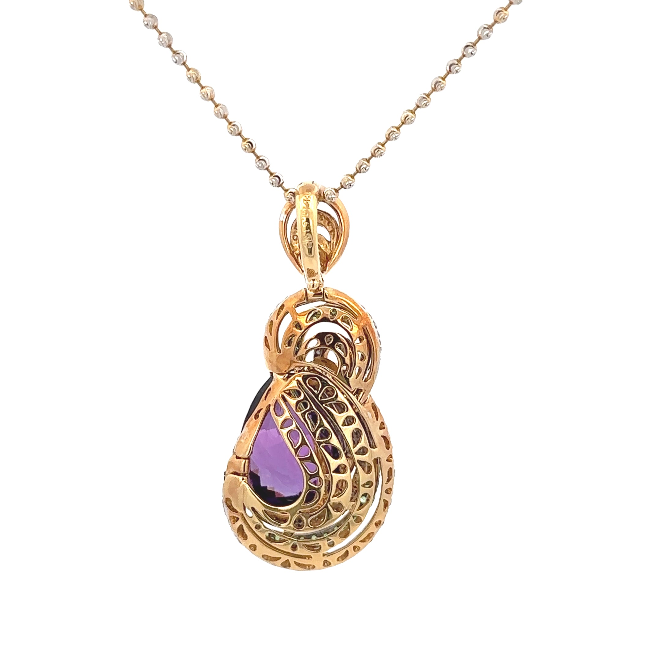 18k Yellow Gold Amethyst & Tsavorite White Diamonds Pendant
