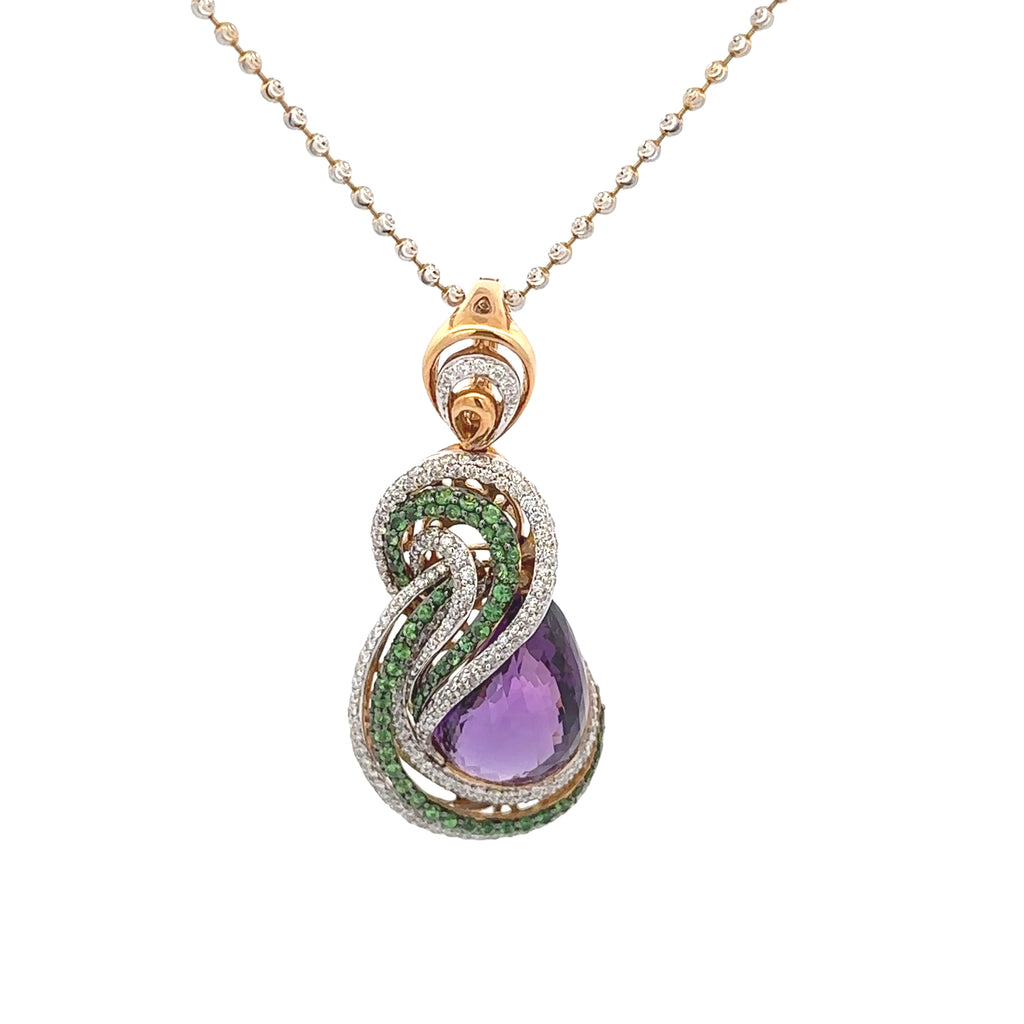 18k Yellow Gold Amethyst & Tsavorite White Diamonds Pendant
