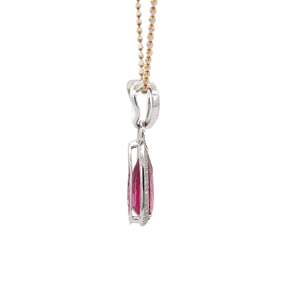 18k White Gold Pink Rubelite & White Diamonds Pendants