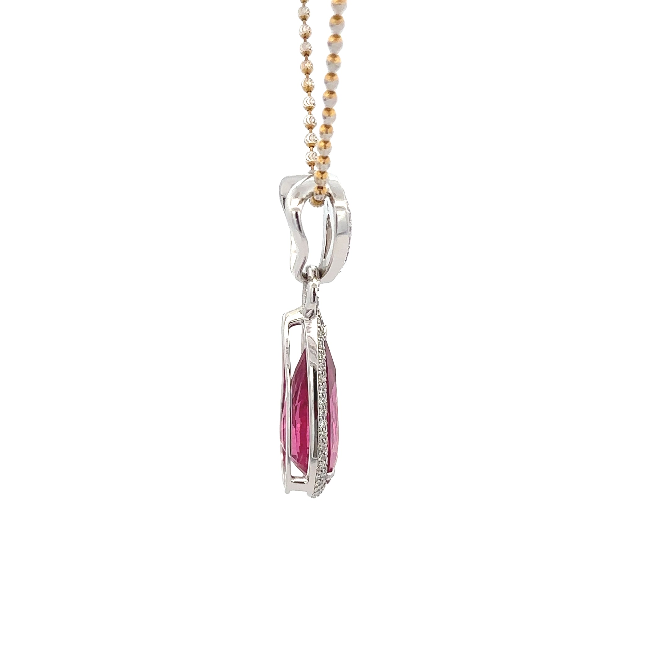 18k White Gold Pink Rubelite & White Diamonds Pendants
