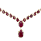 Stunning Pear Cut Ruby with White Diamonds Necklace Yellow Gold