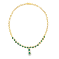 18k Yellow Gold Emerald & White Diamonds Necklace