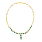 18k Yellow Gold Emerald & White Diamonds Necklace