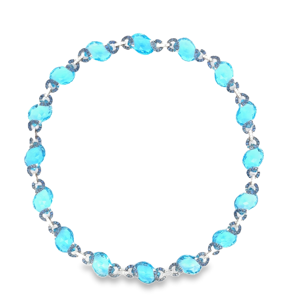 18k White Gold Swiss Blue & Blue Sapphire White Diamonds Necklace