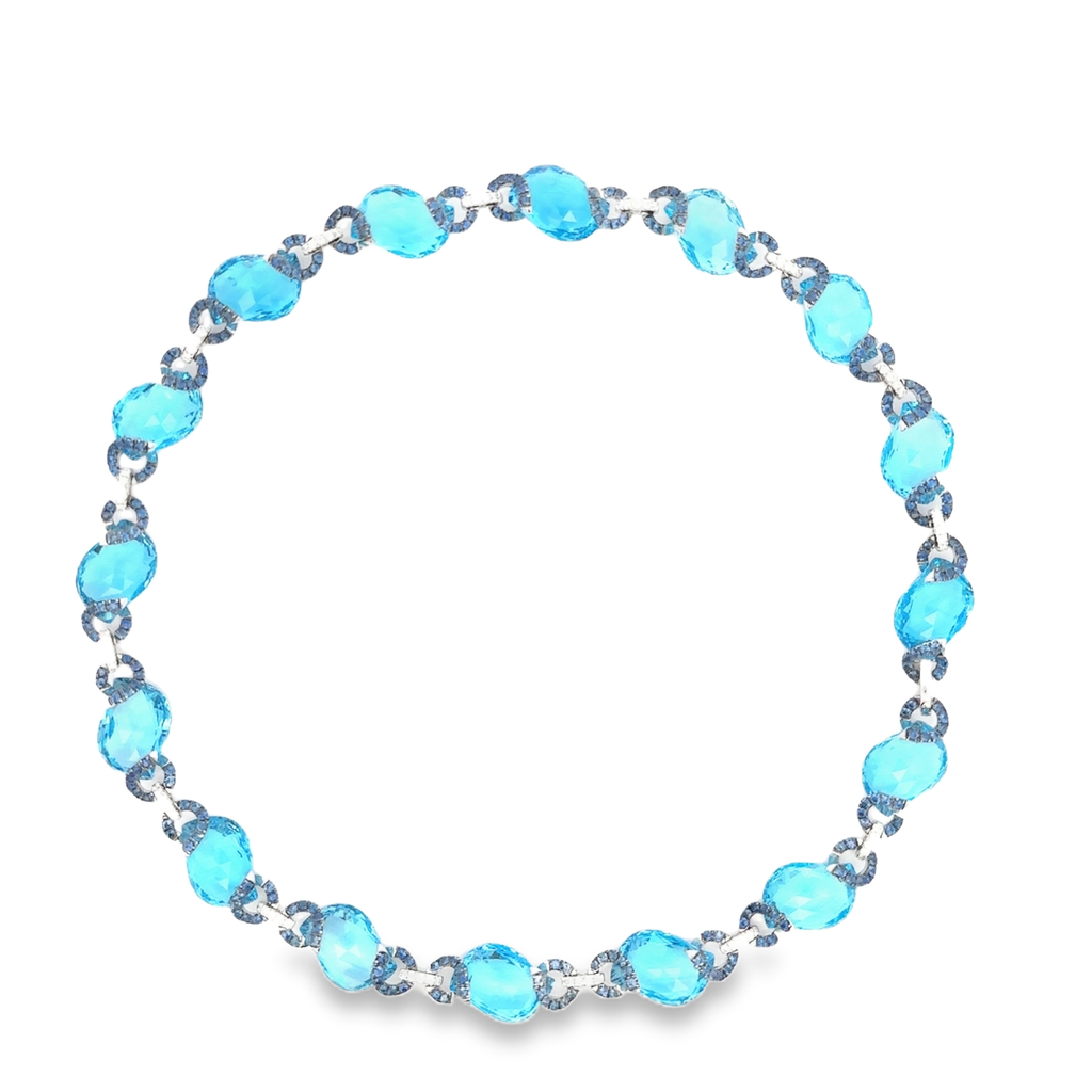 18k White Gold Swiss Blue & Blue Sapphire White Diamonds Necklace