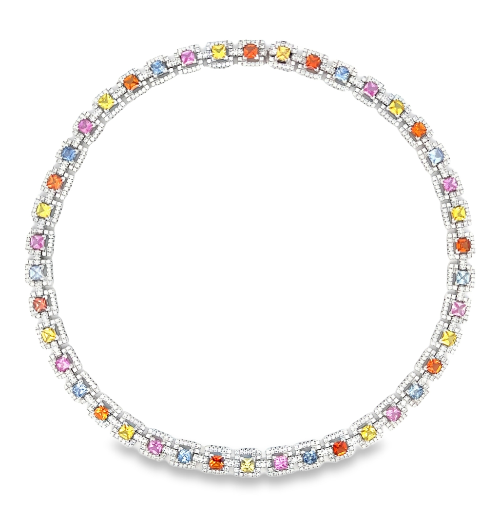 18k White Gold Mix Sapphire & White Diamonds Necklace