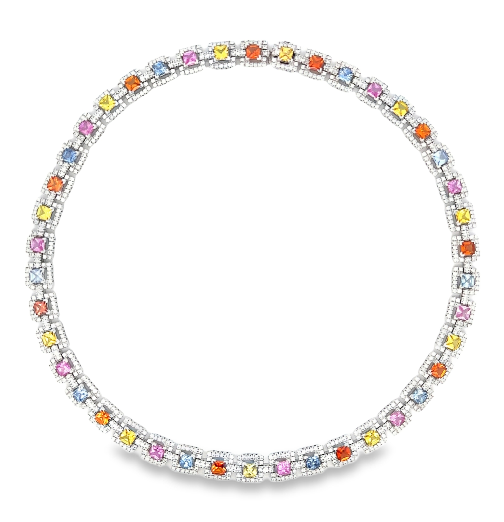 18k White Gold Mix Sapphire & White Diamonds Necklace