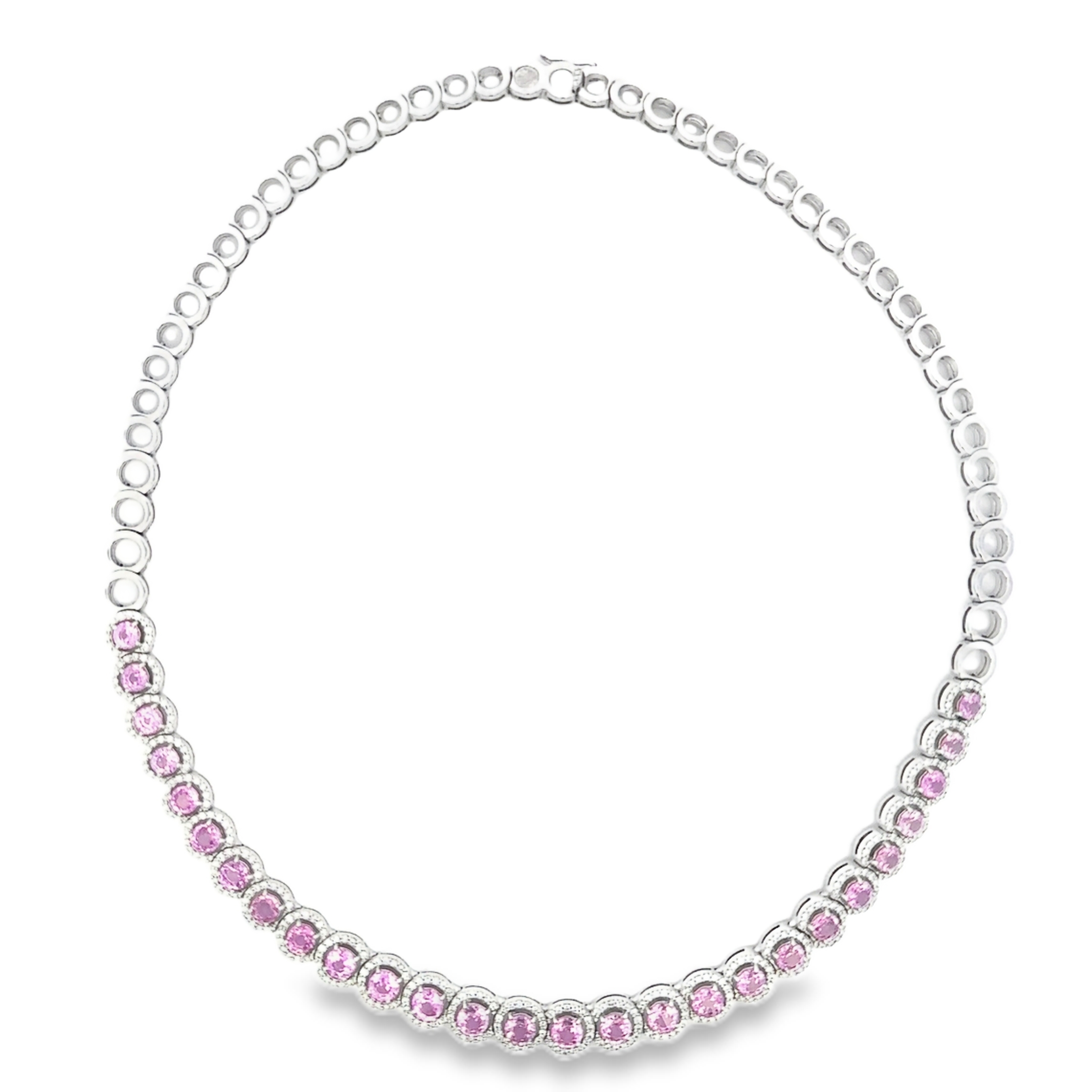 18k White Gold Pink Sapphire & White Diamonds Necklace