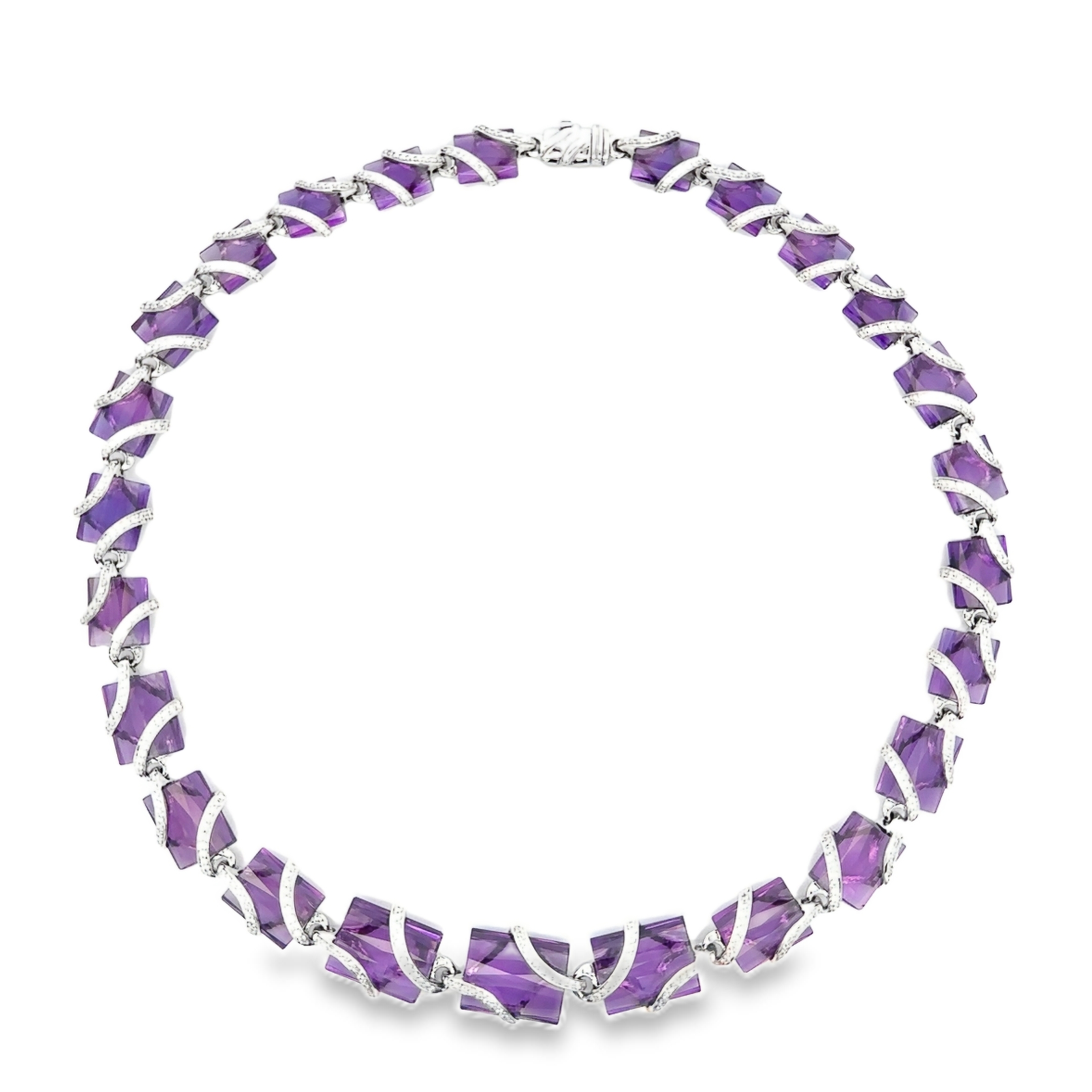 18k White Gold Amethyst & White Diamonds Necklace