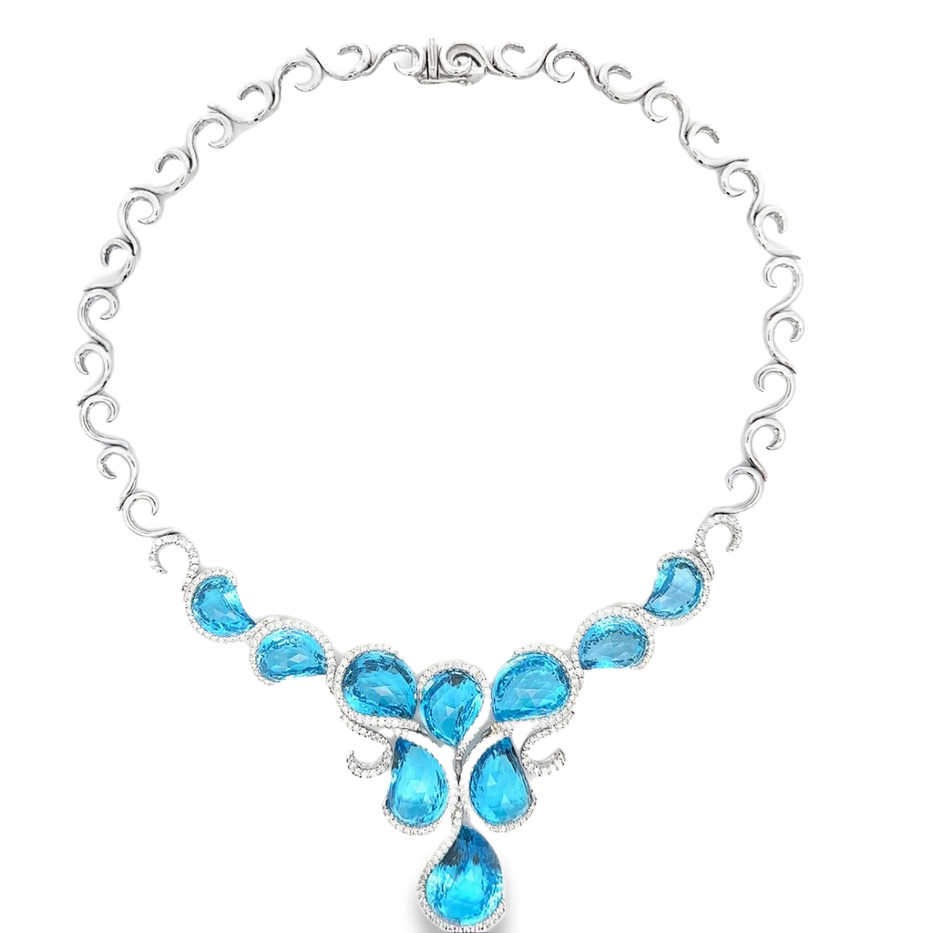 18k White Gold Swiss Blue & White Diamonds Neckace
