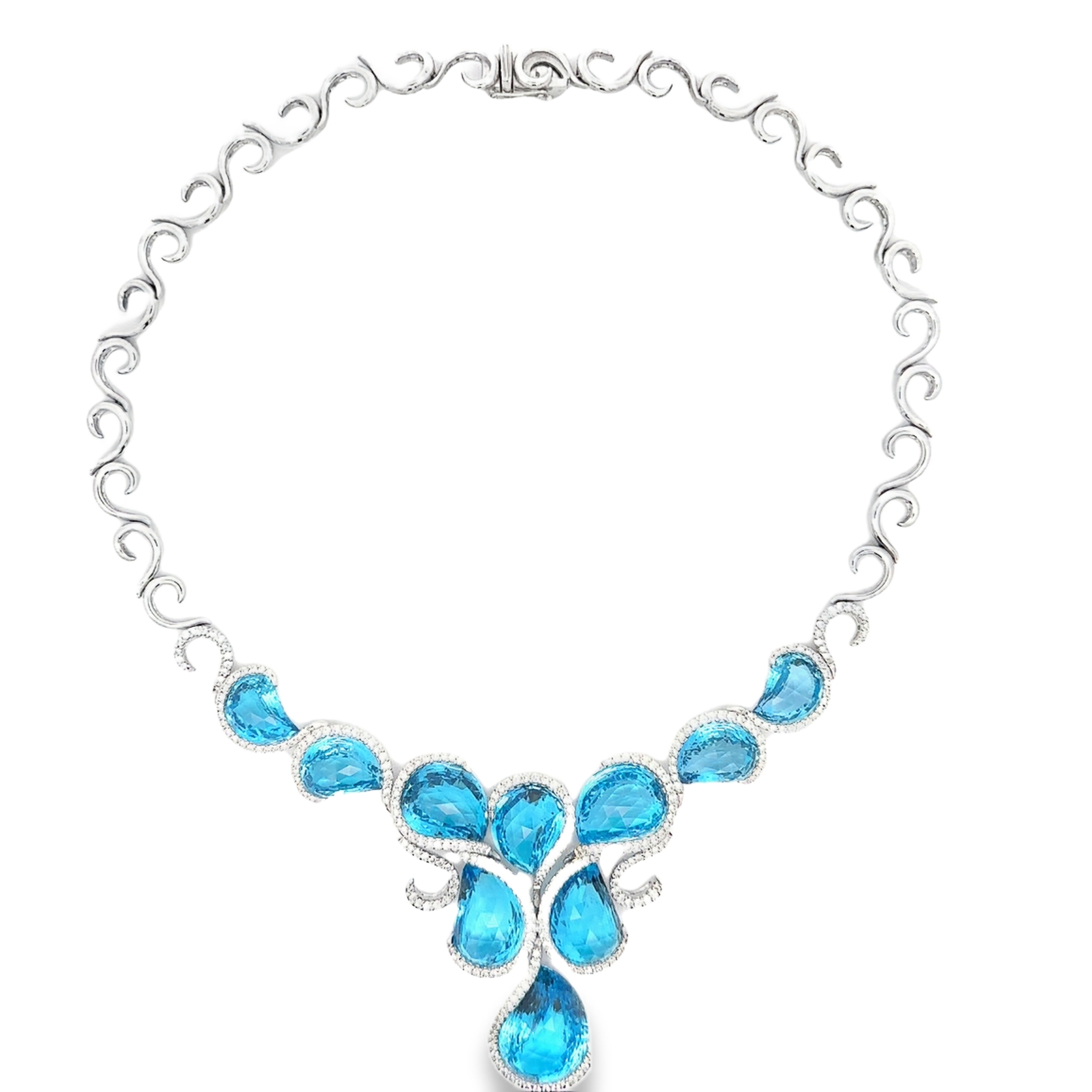 18k White Gold Swiss Blue & White Diamonds Neckace