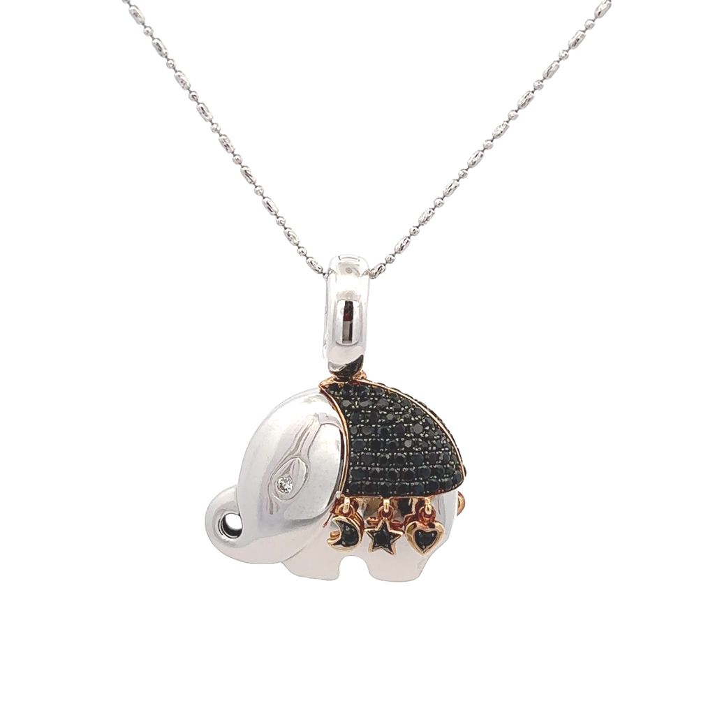 18k White & Yellow Gold White Diamonds & Black Sapphire Pendants