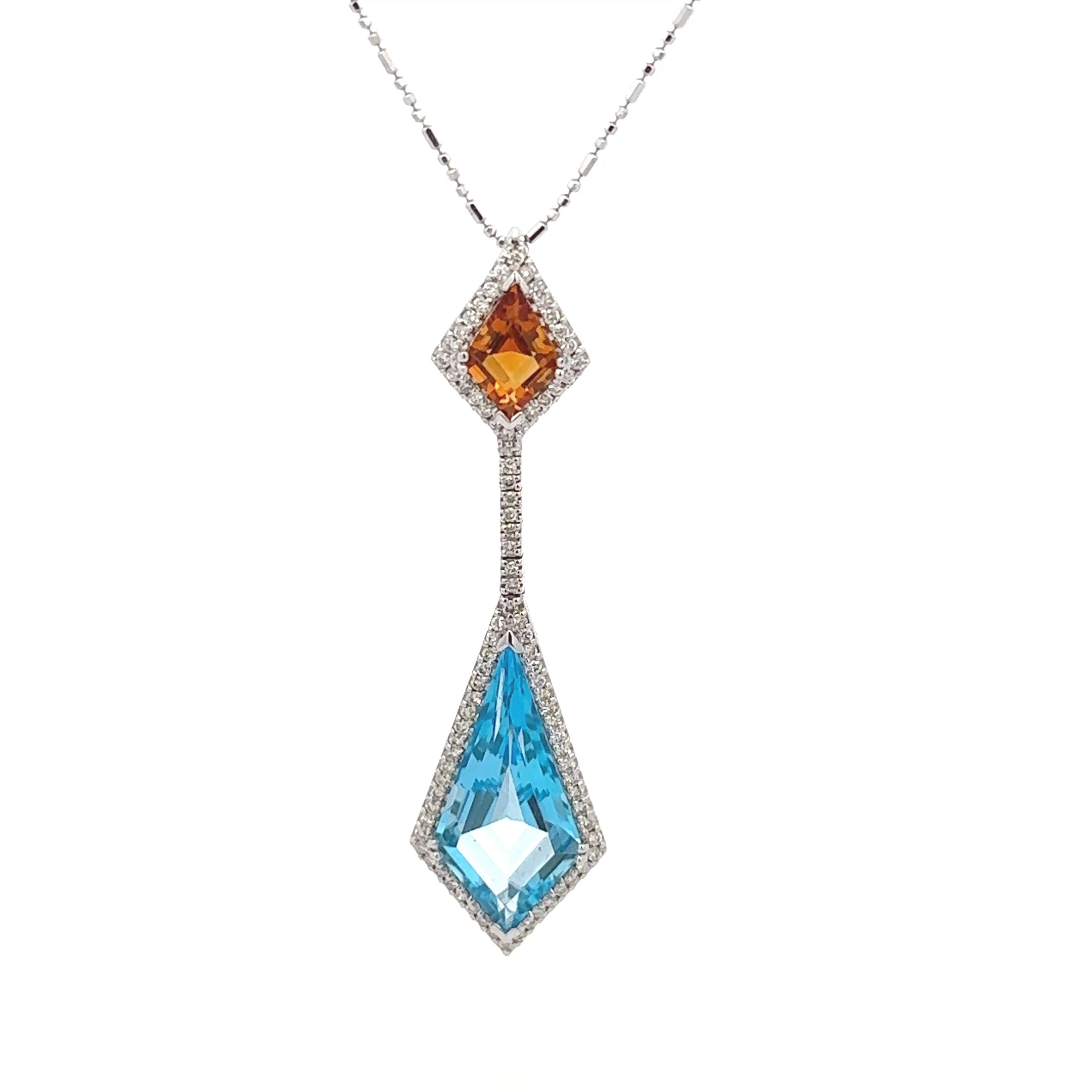 18k White Gold Citrine & Swiss Blue White Diamonds Pendants