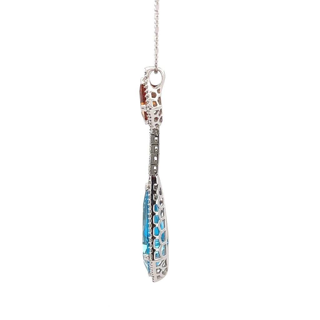 18k White Gold Citrine & Swiss Blue White Diamonds Pendants