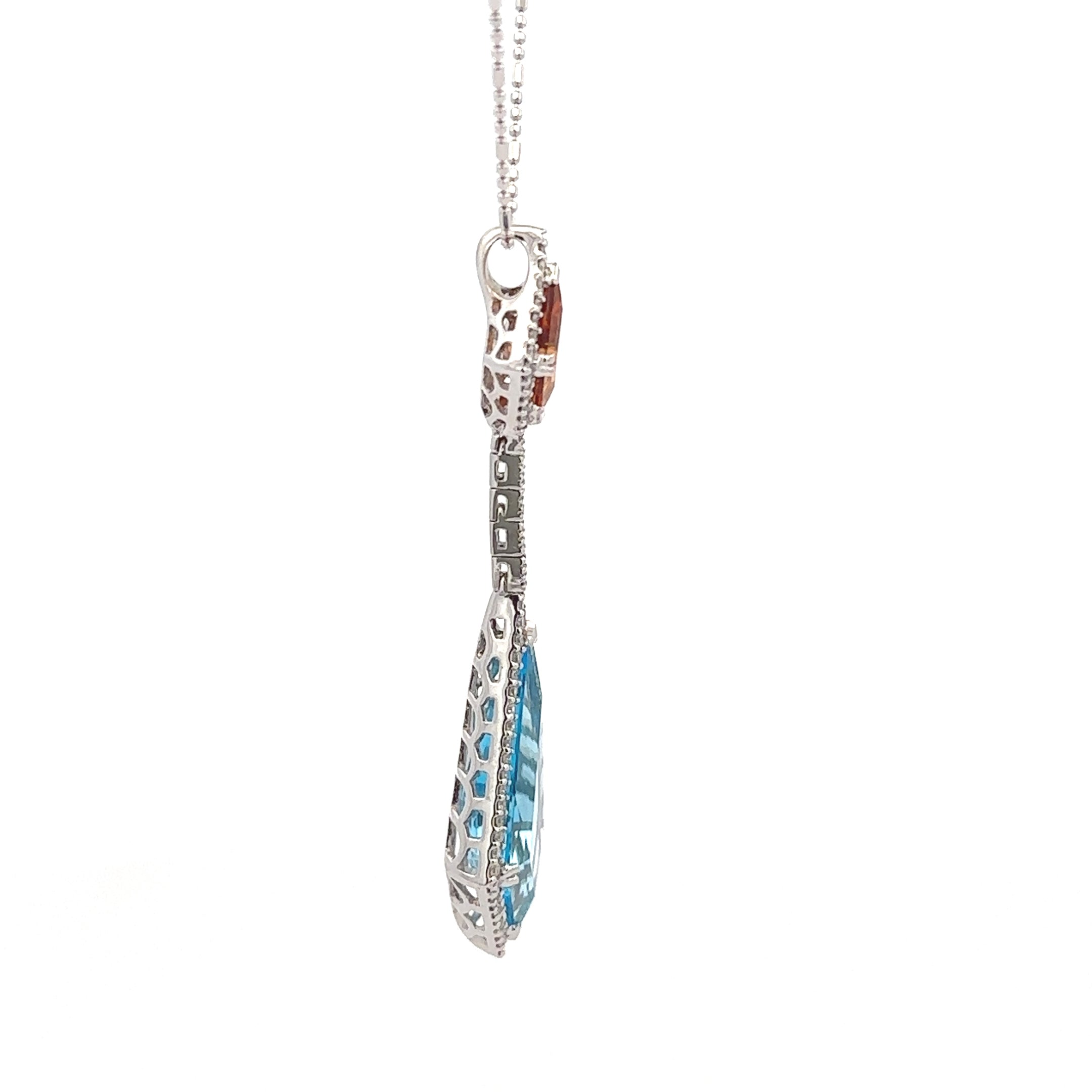 18k White Gold Citrine & Swiss Blue White Diamonds Pendants