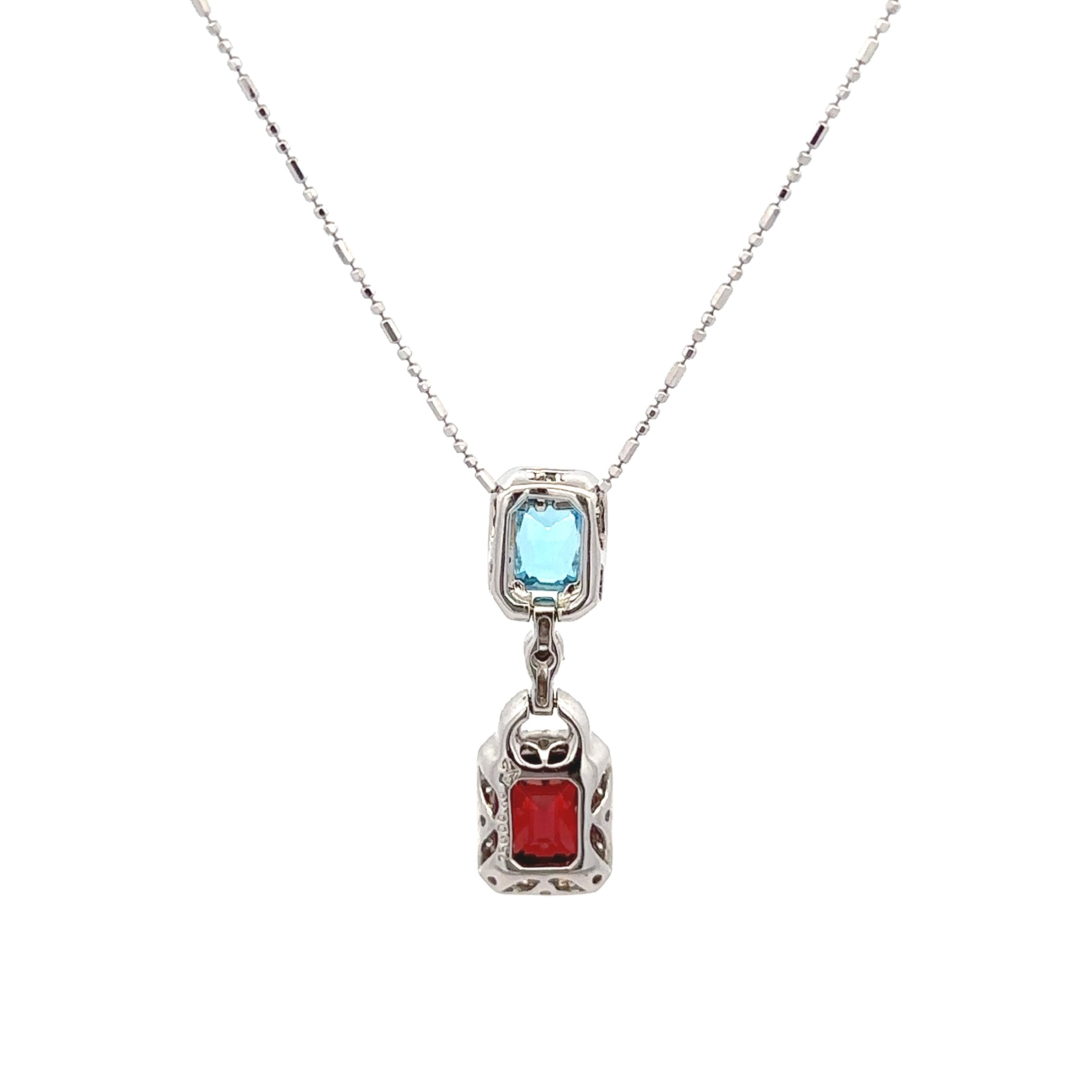 18k White Gold Swiss Blue & Mozambique White Diamonds Pendant
