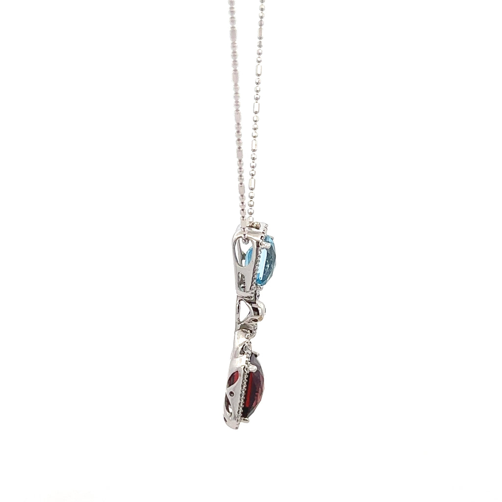 18k White Gold Swiss Blue & Mozambique White Diamonds Pendant