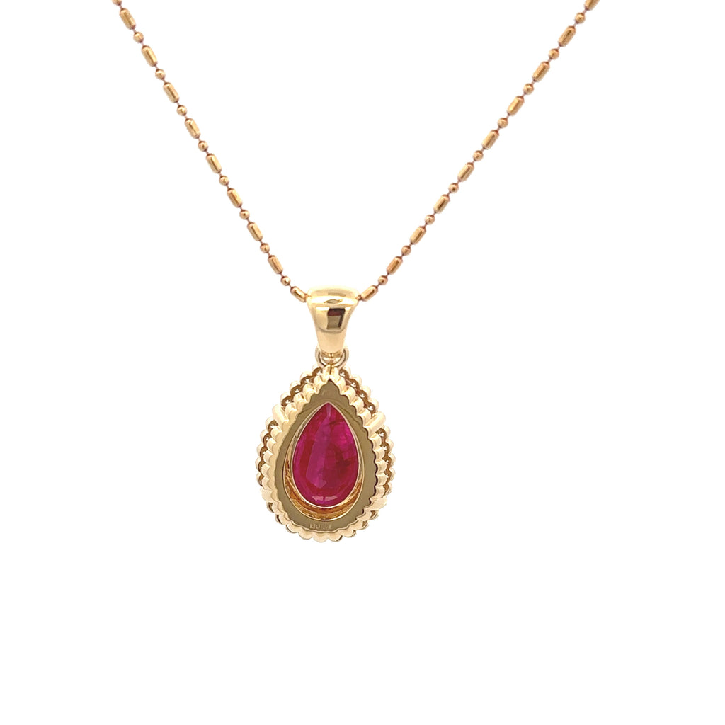 18k Yellow Gold Ruby & White Diamonds Pendant
