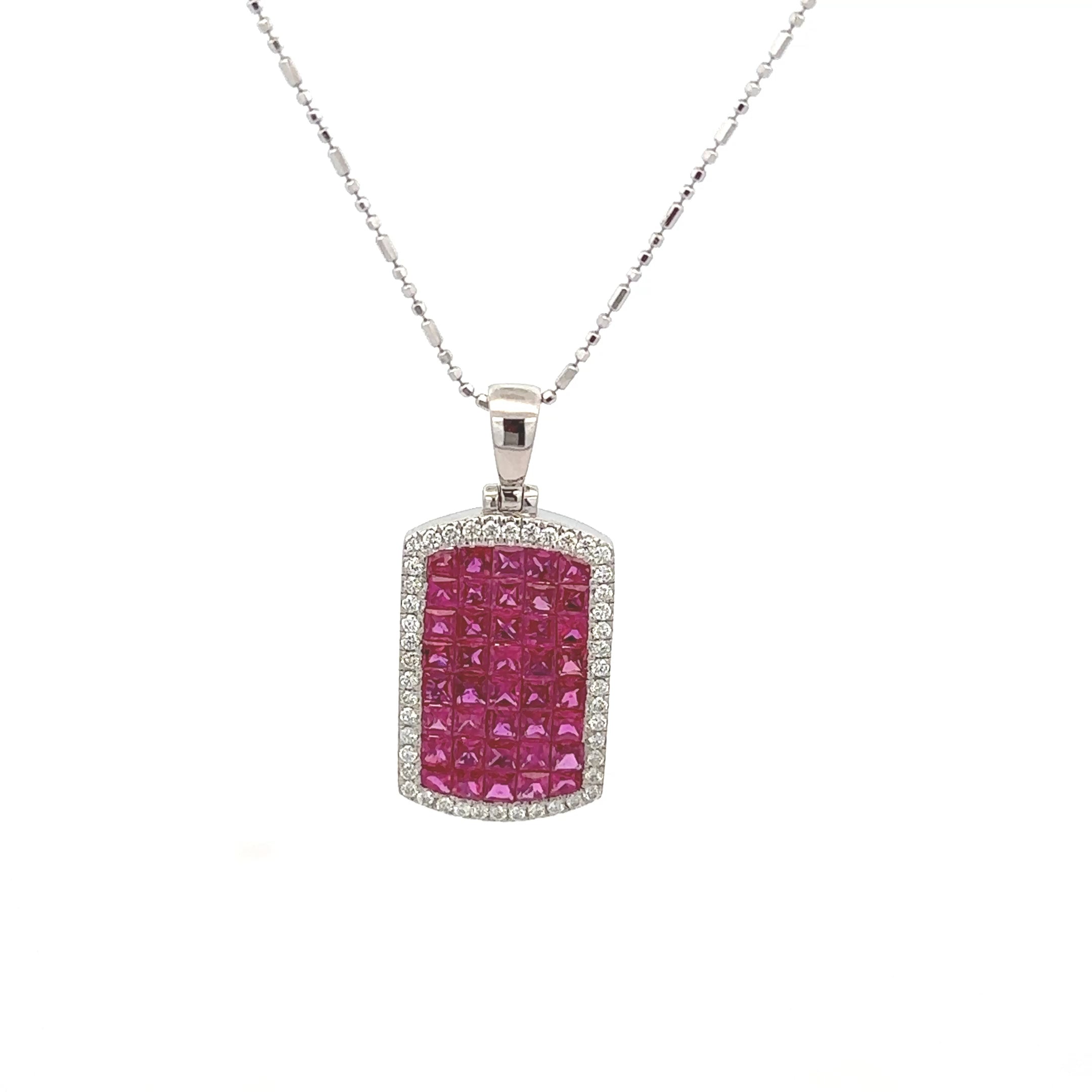 18k White Gold Ruby & White Diamonds Pendant