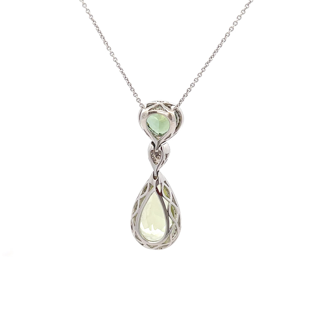 18k White Gold Green Tourmaline Green Beryl & White Diamonds Pendant