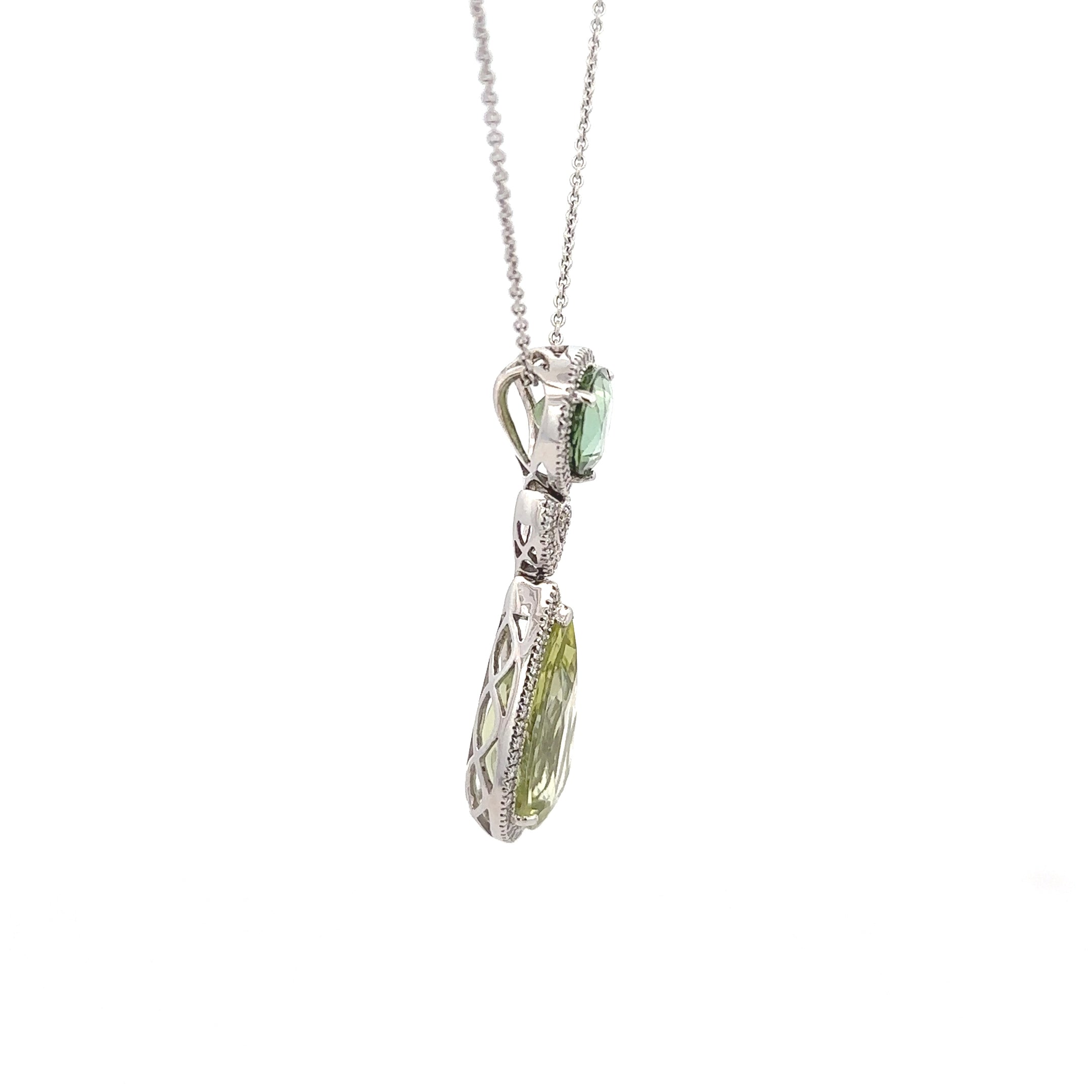18k White Gold Green Tourmaline Green Beryl & White Diamonds Pendant