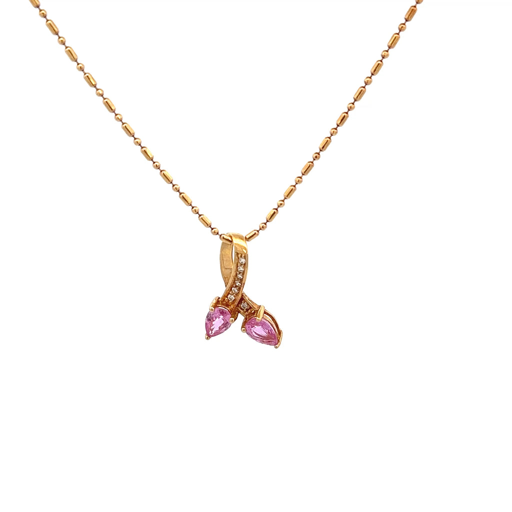 18k Pink Gold Pink Sapphire & White Diamonds Pendant