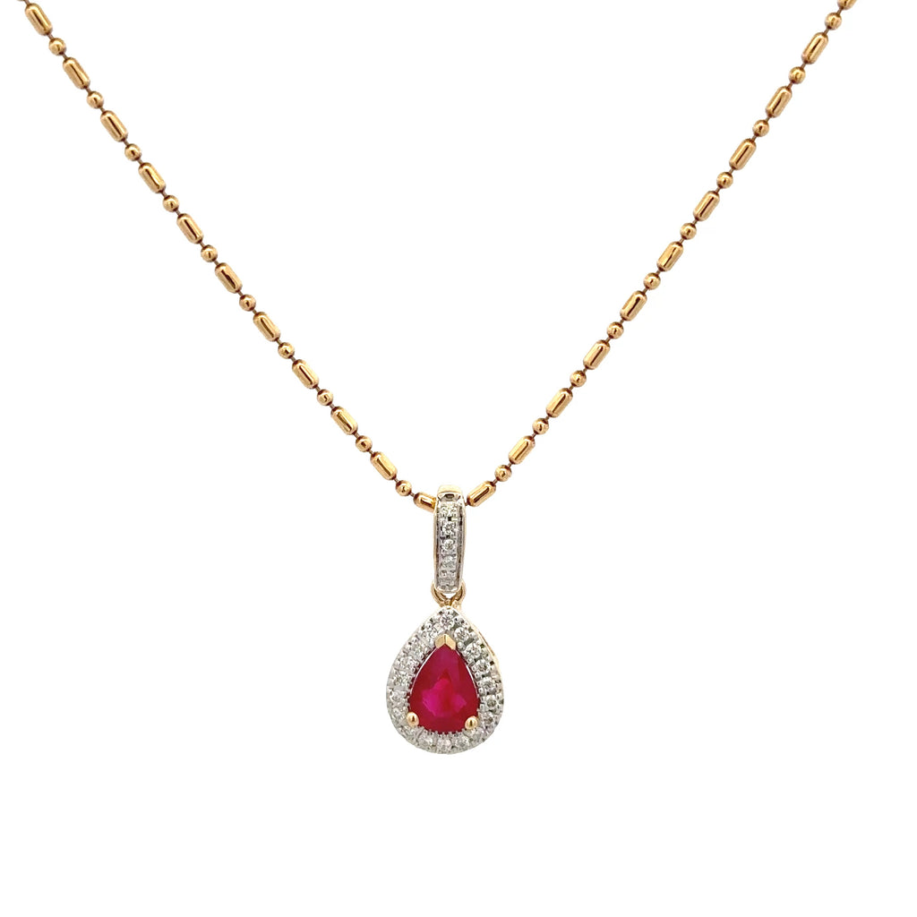 18k Yellow Gold Ruby & White Diamonds Pendant