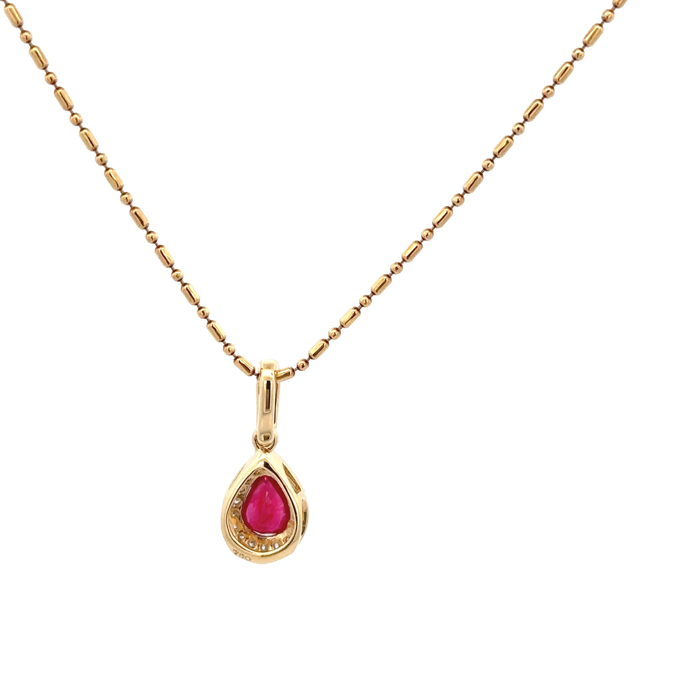 18k Yellow Gold Ruby & White Diamonds Pendant