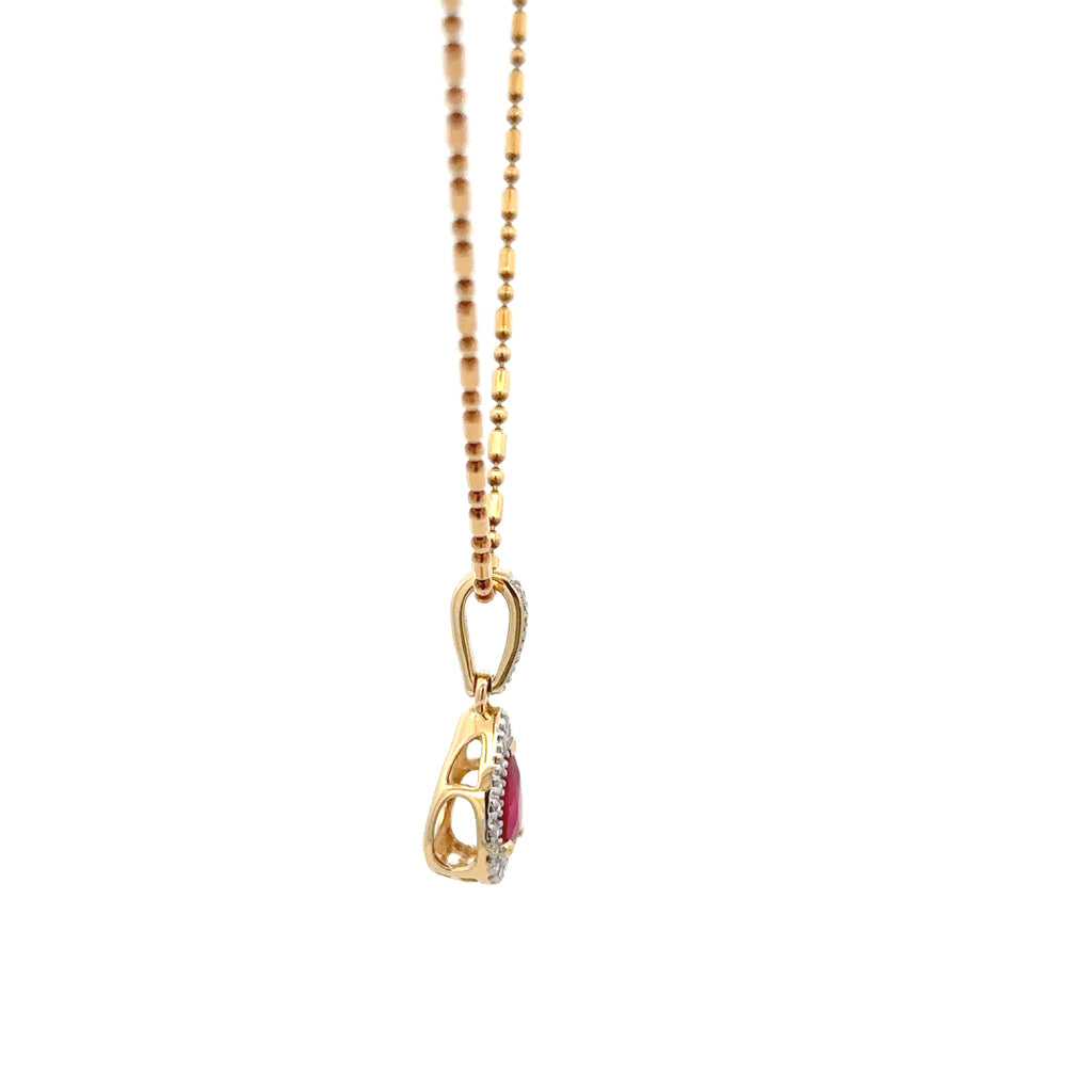 18k Yellow Gold Ruby & White Diamonds Pendant