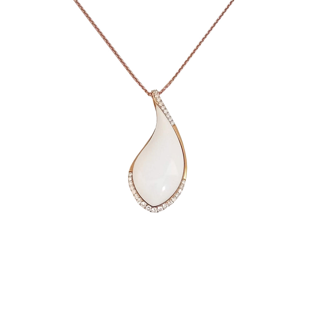 18k Pink Gold White Onyx & White Diamonds Pendant